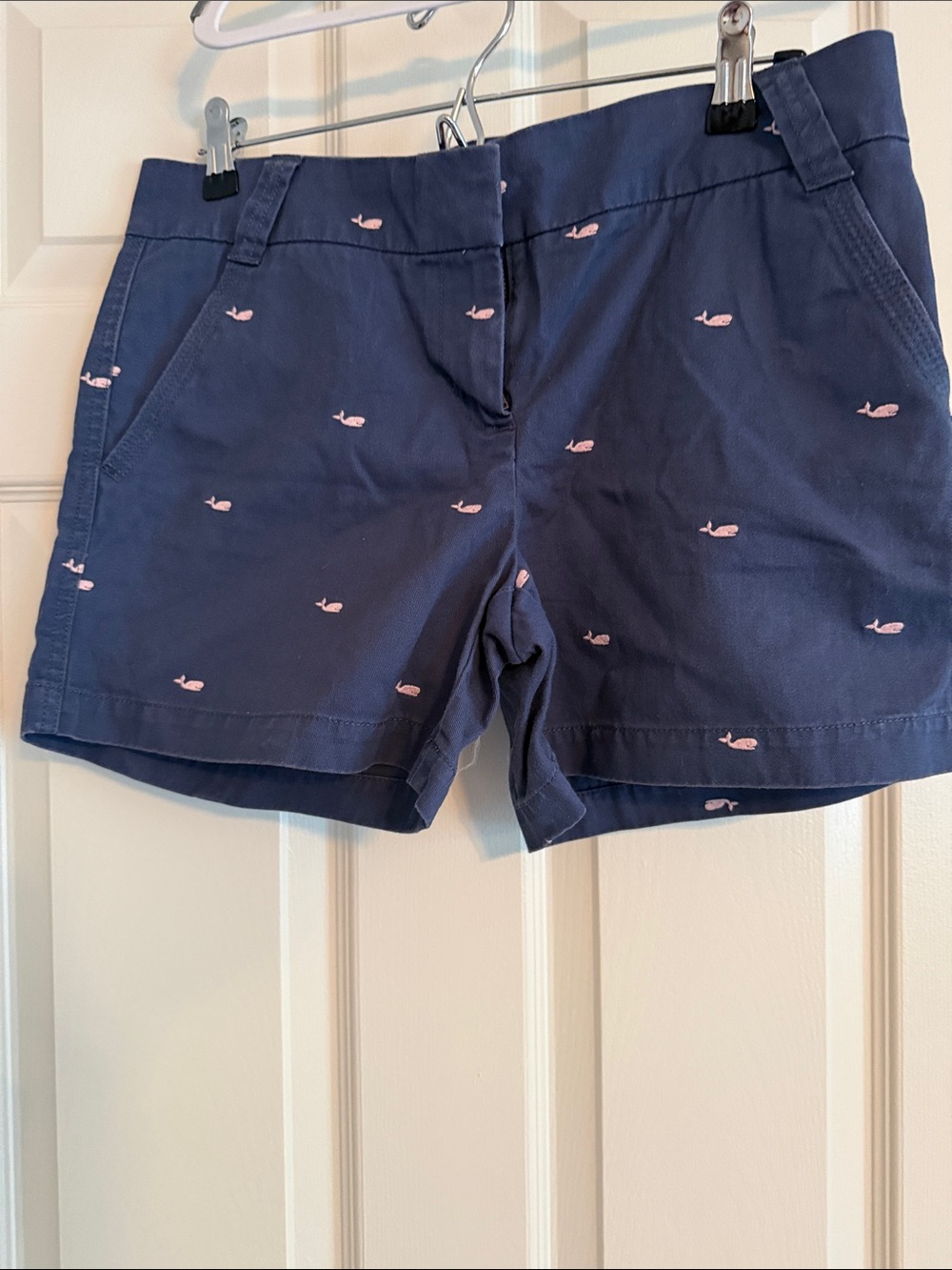 J. Crew Navy Shorts with Pink Whale Embroidery
